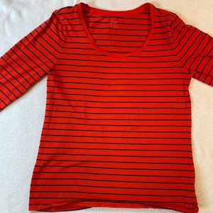 Joe Fresh red & navy 3/4 sleeve scoop neck stripe tee Size L EUC